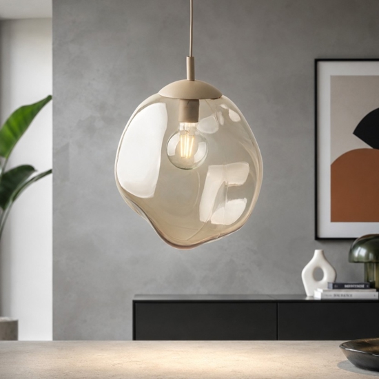 lampadario sfera di vetro cognac trasparente a sospensione design moderno